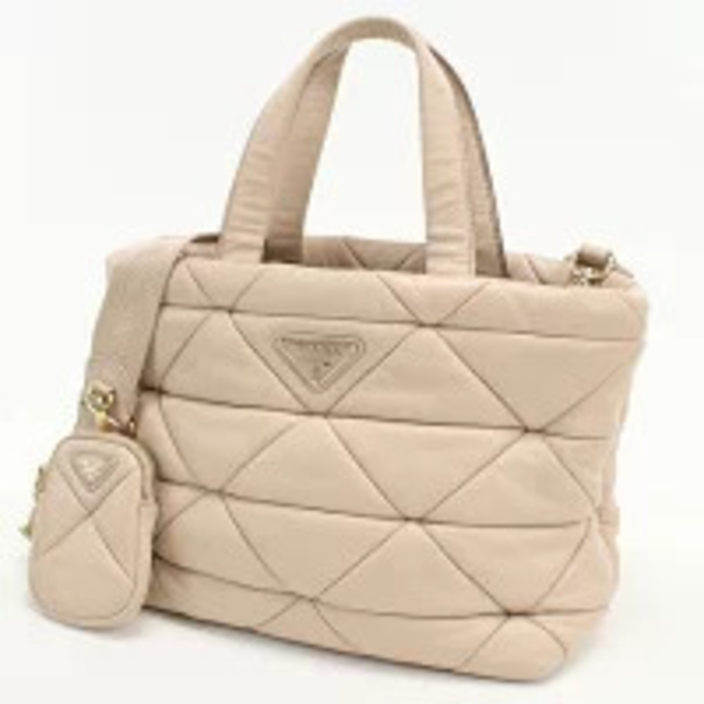 Prada Tote Handbag Leather Beige Cream Bag Tan Cream